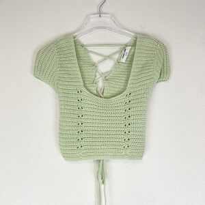 Double Zero Crochet Top Fairycore Cottage Boho Coquette Balletcore Lace-Up S